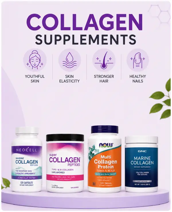 Collagen supplements in Pakistan including NeoCell Marine Collagen, Super Collagen Peptides, NOW Multi Collagen Protein and GNC Marine Collagen